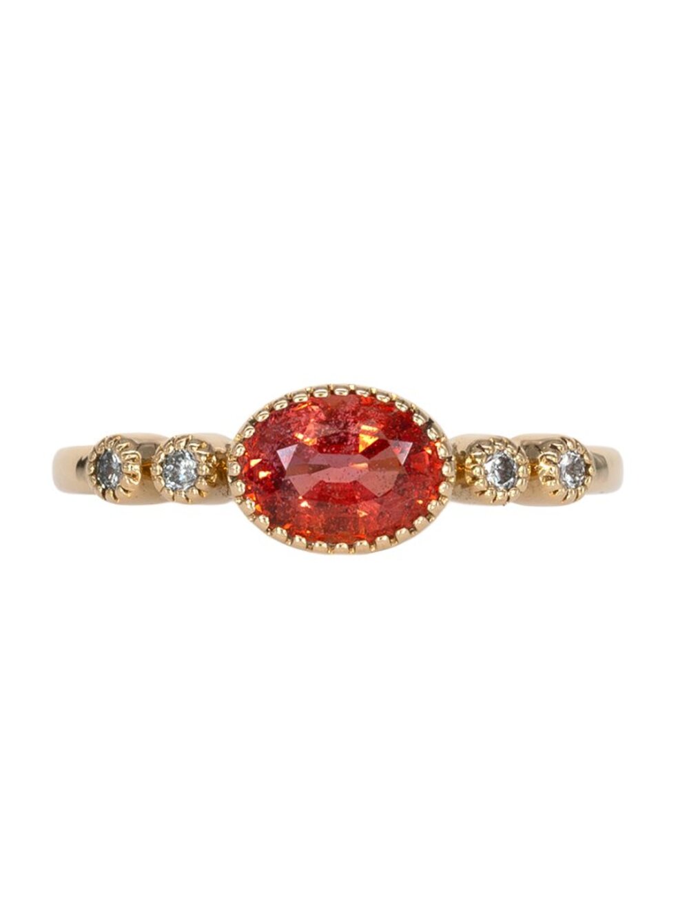 1.15ct Padparadscha Sapphire Ring with Natural Diamond Accent in 14K Yellow Gold